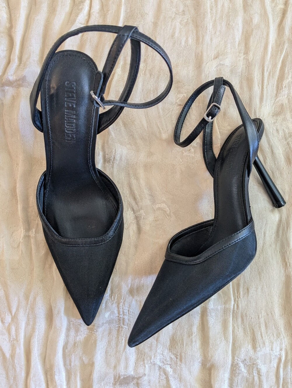 STEVE MADDEN Black Pointed Toe Mesh Slingback Heels 8.5